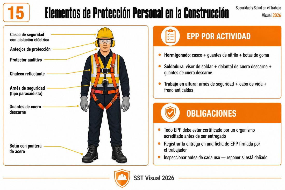 Mapa visual: Elementos de protección personal en la construcción